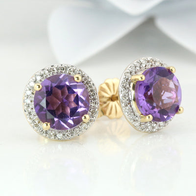 Amethyst & diamond earring studs