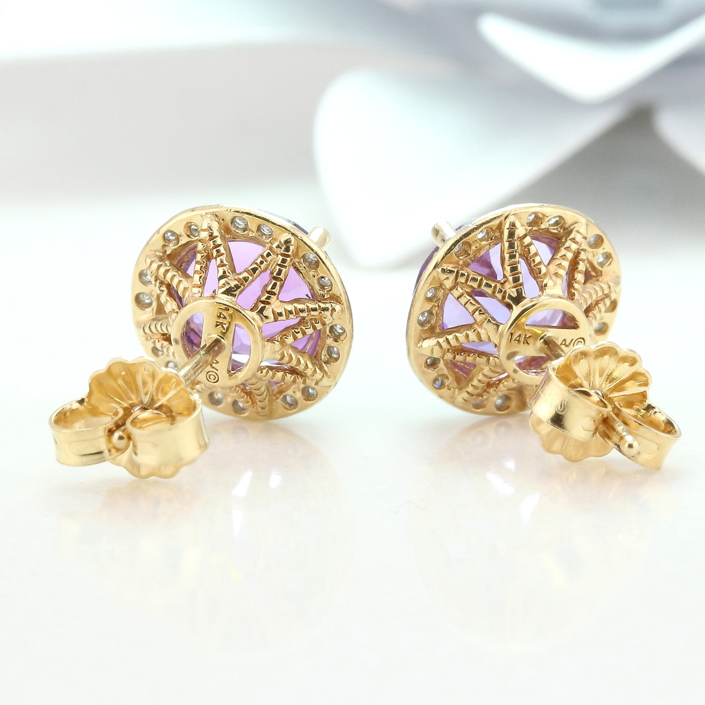 Amethyst & diamond earring studs