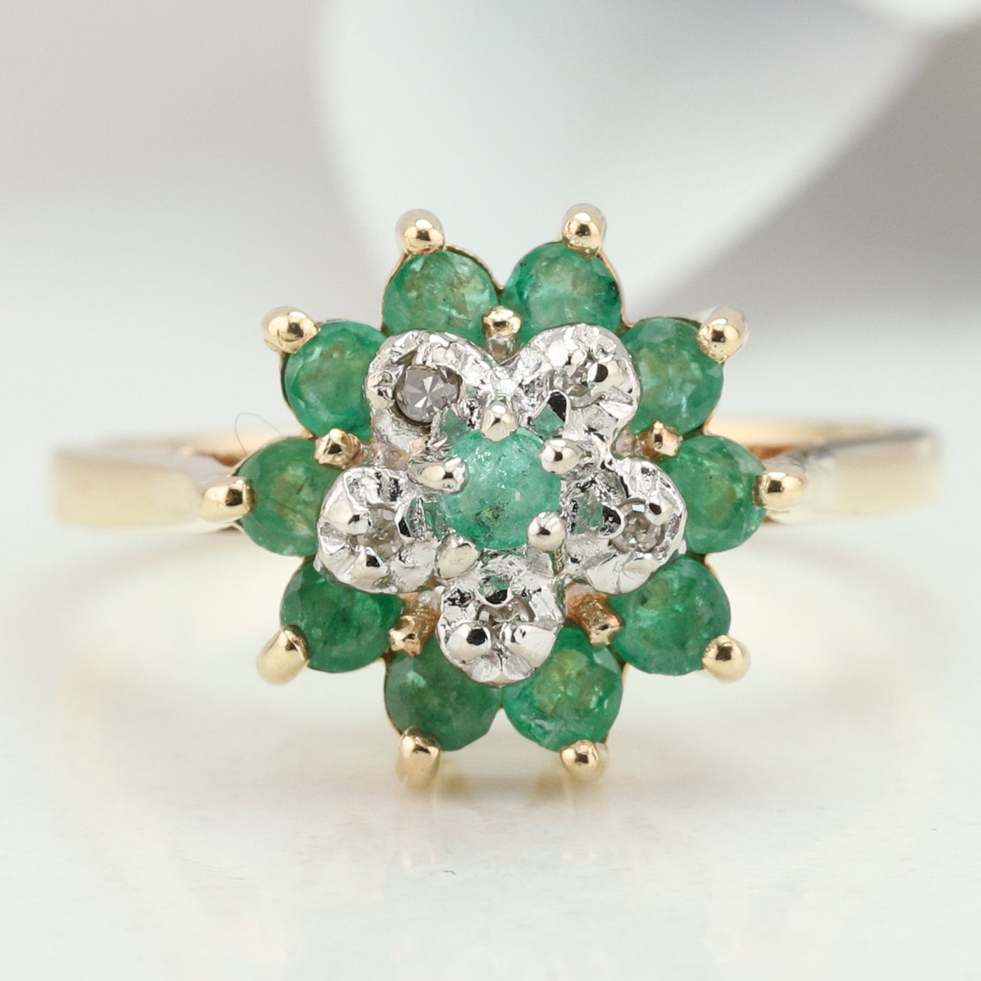 Emerald and Diamond Cluster Ring