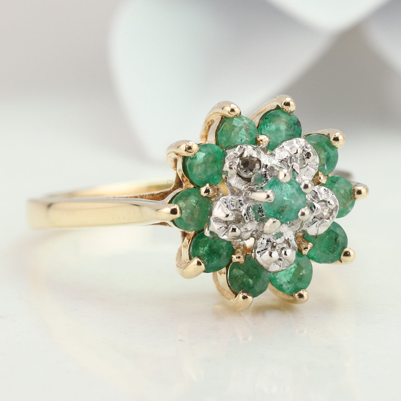 Emerald and Diamond Cluster Ring