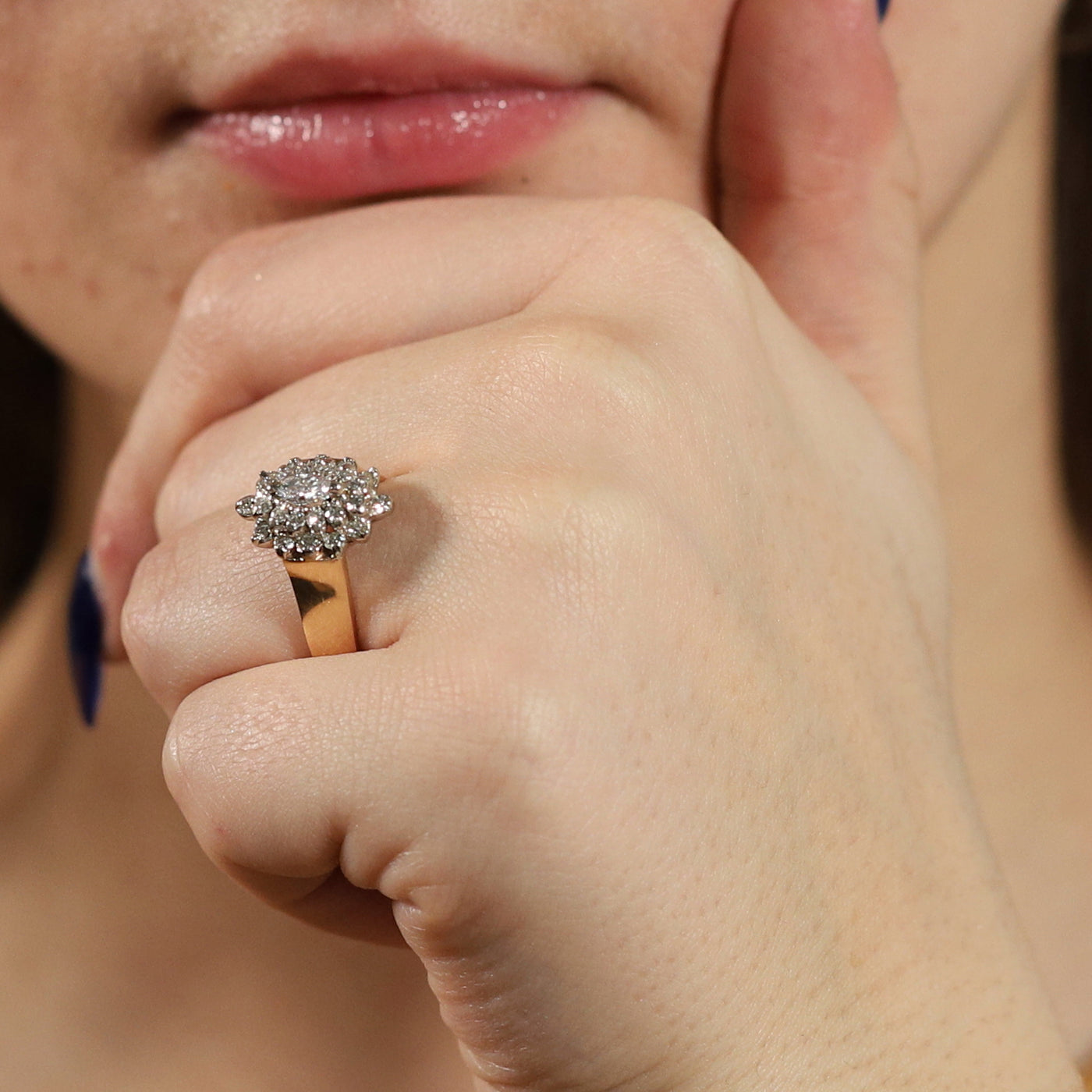 Emerald and Diamond Cluster Ring