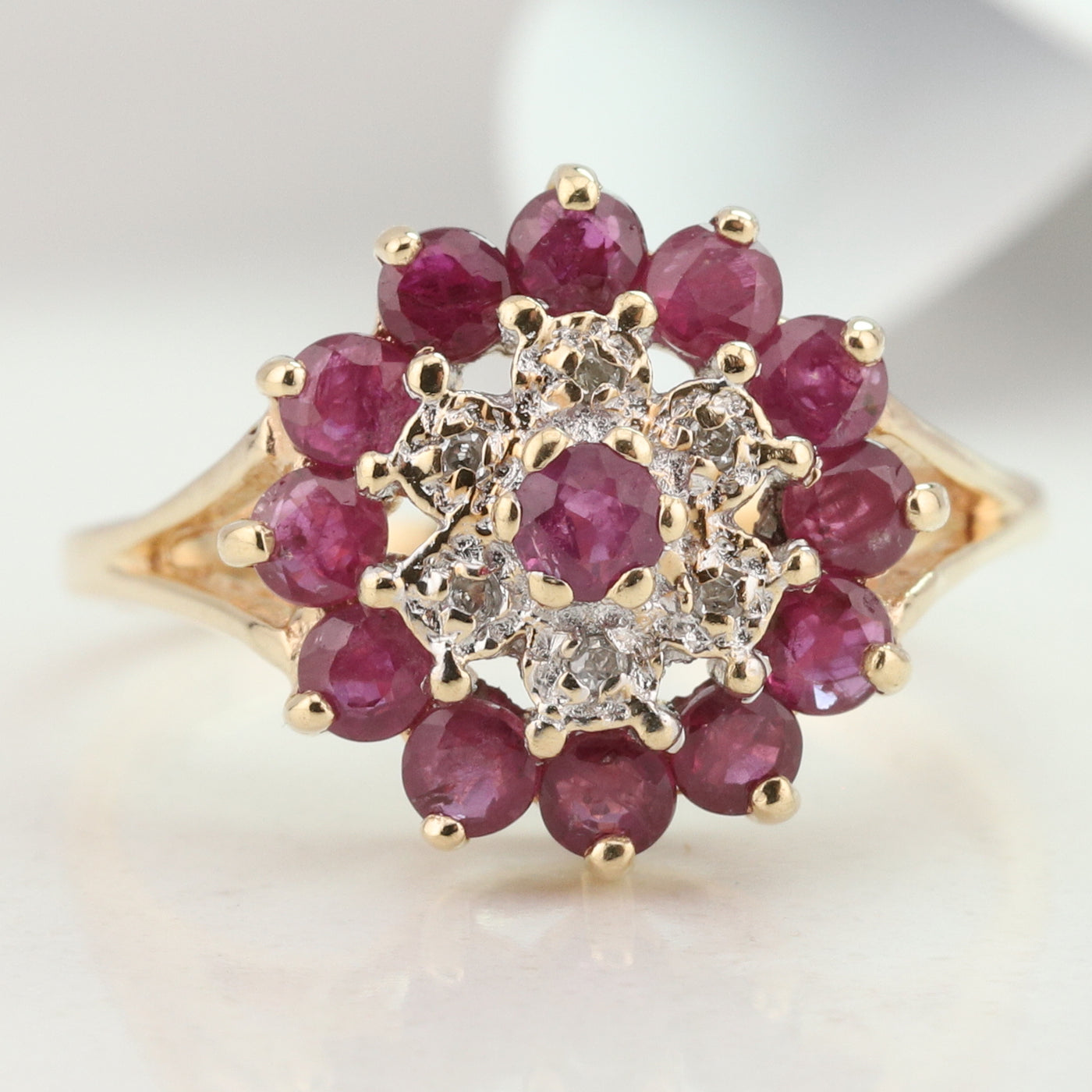 Ruby and Diamond Cluster Ring