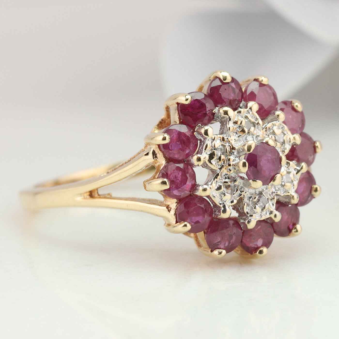 Ruby and Diamond Cluster Ring