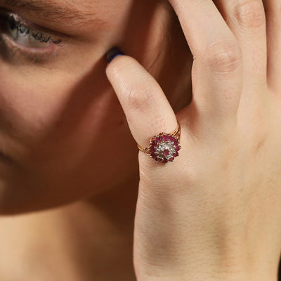 Ruby and Diamond Cluster Ring