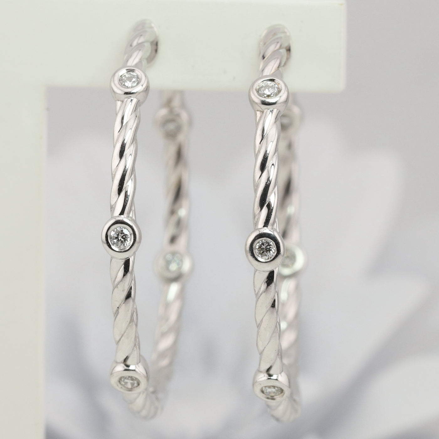 Twisted White Gold Hoop Earrings