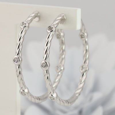 Twisted White Gold Hoop Earrings