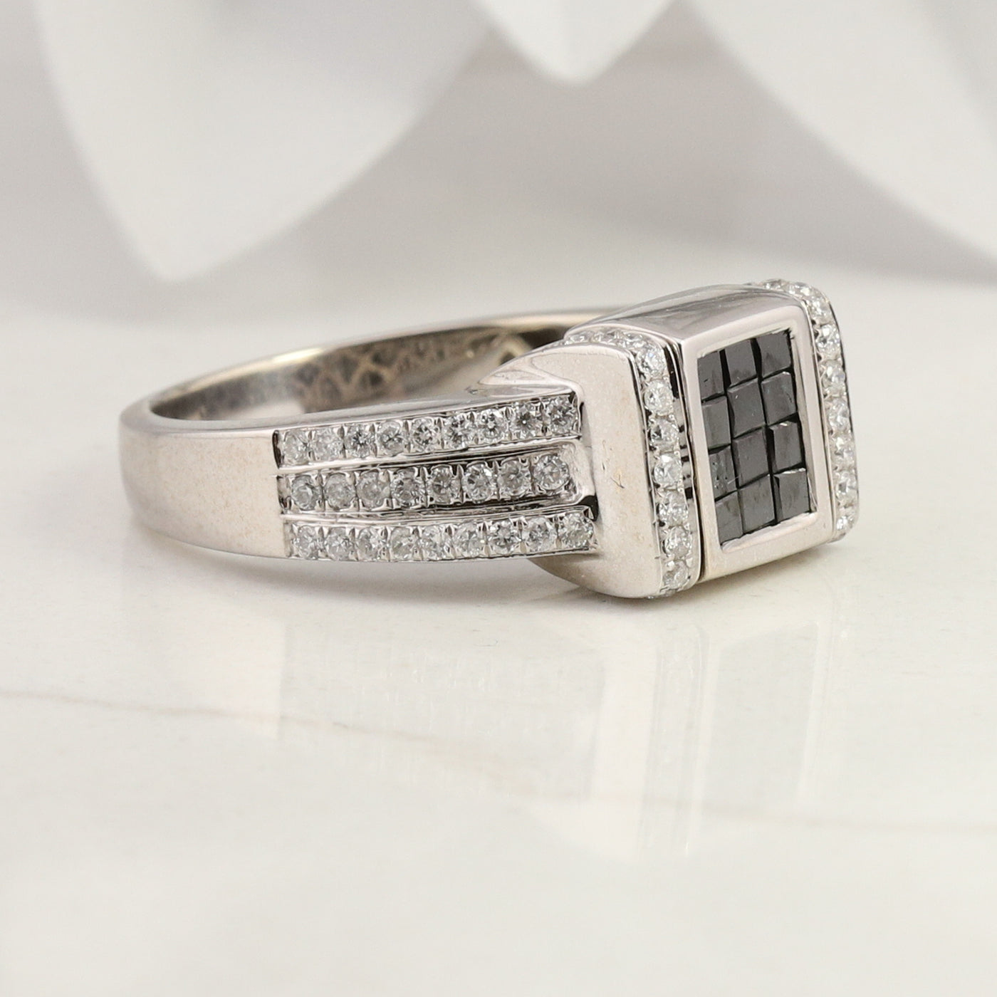 White Gold Diamond Reversible Ring