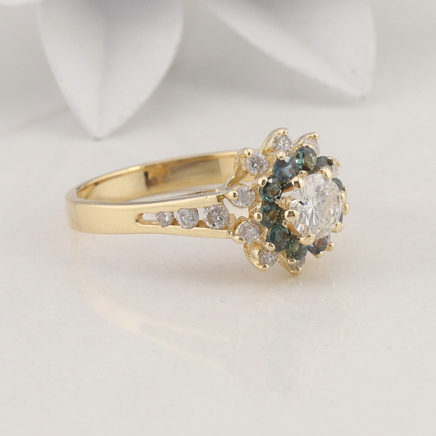 Green Sapphire and Diamond Ring