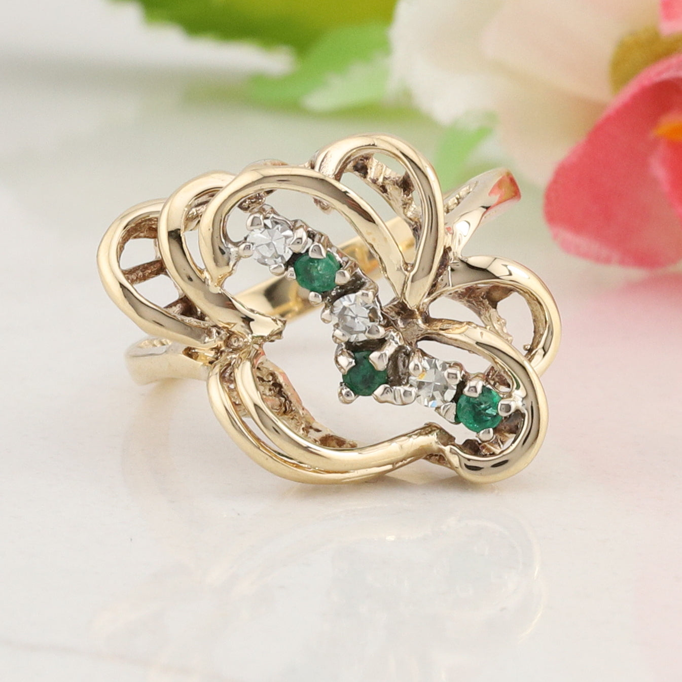 Yellow Gold Diamond and Emerald Ring