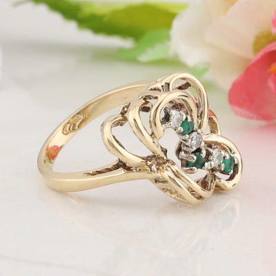 Yellow Gold Diamond and Emerald Ring
