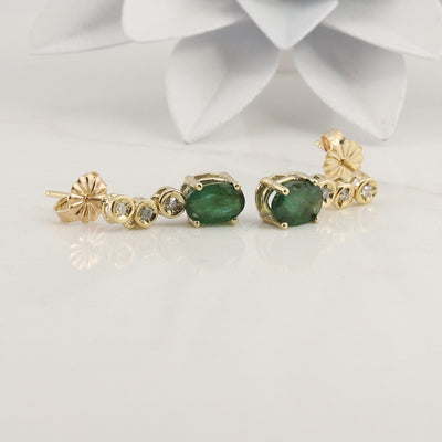 Emerald and Diamond Drop Earrings