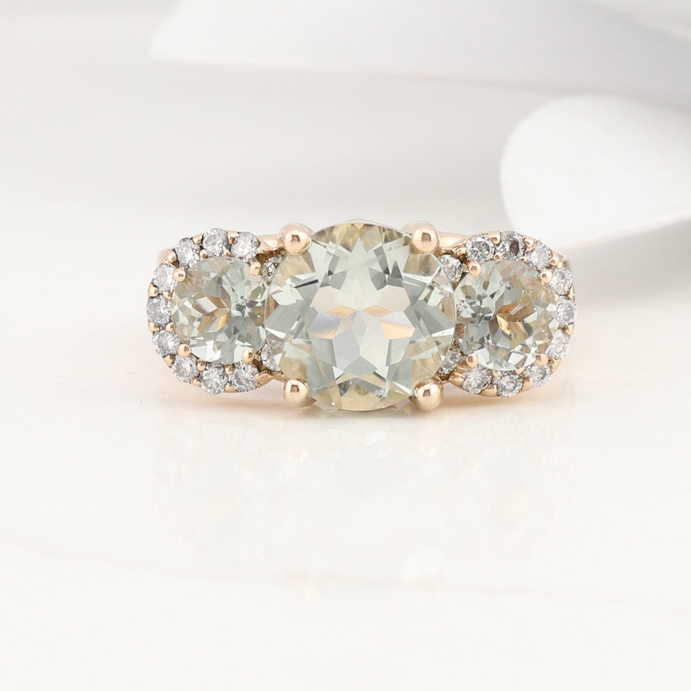 Rose Gold Green Amethyst Diamond Ring
