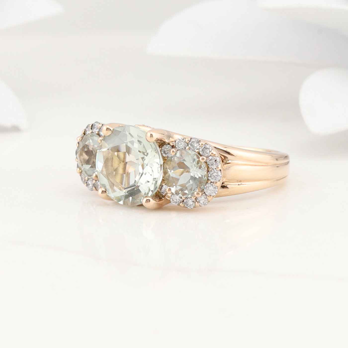 Rose Gold Green Amethyst Diamond Ring