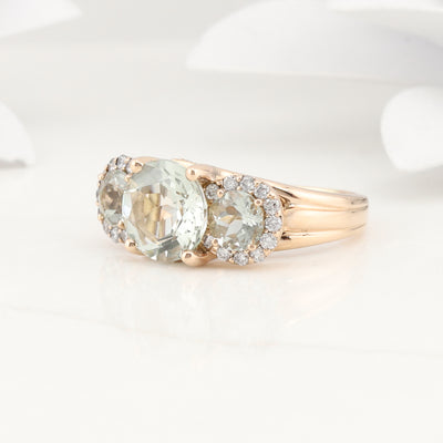 Rose Gold Green Amethyst Diamond Ring