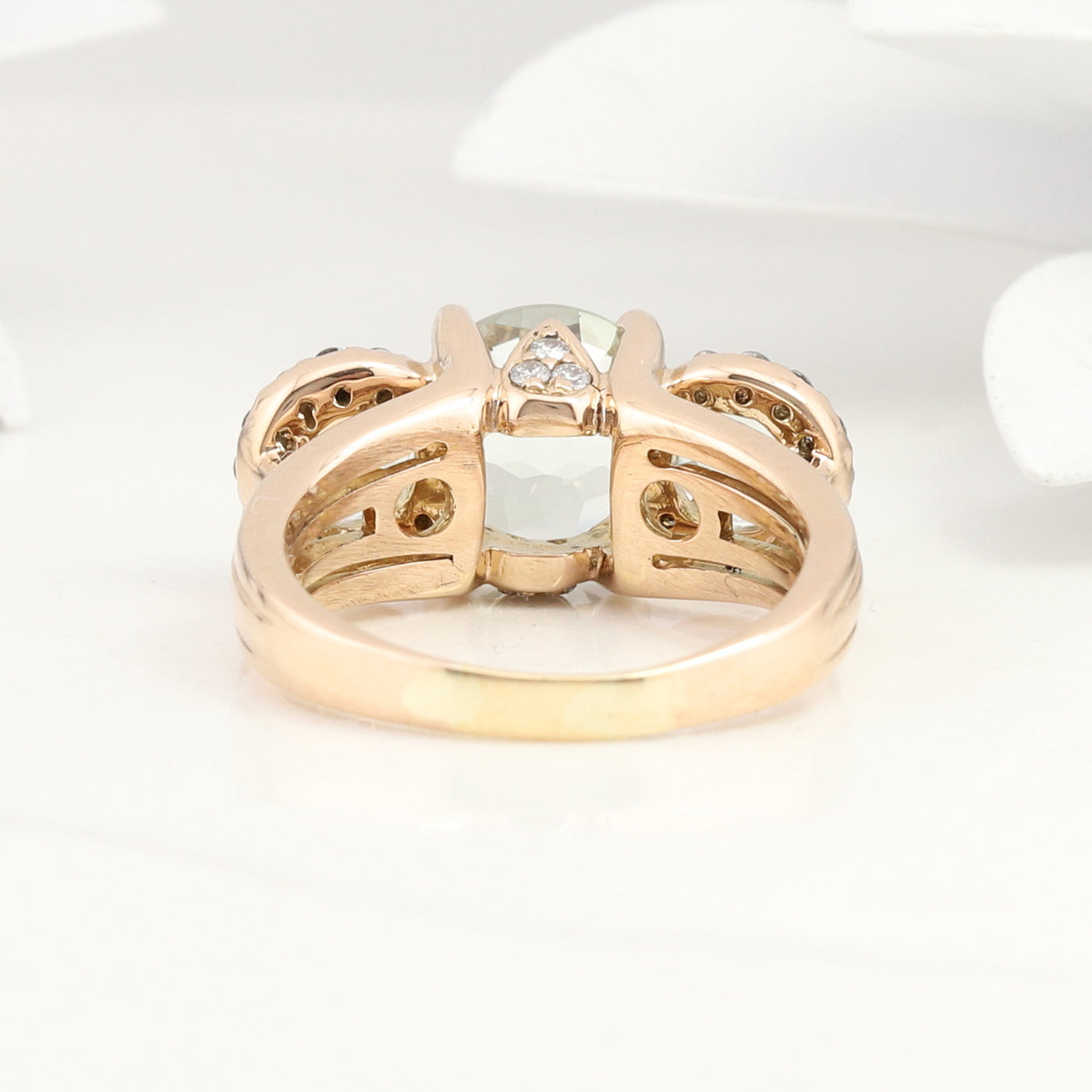 Rose Gold Green Amethyst Diamond Ring