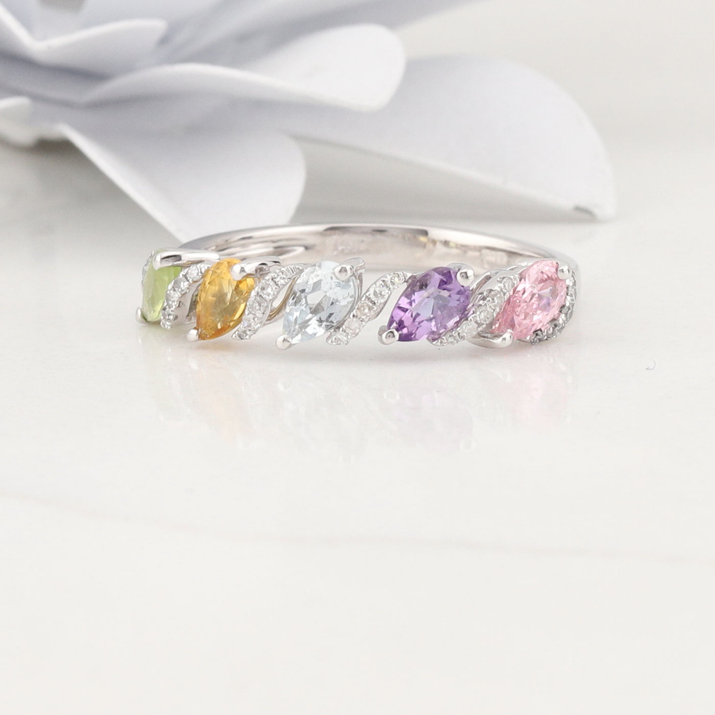 White Gold Multi Gemstone Ring