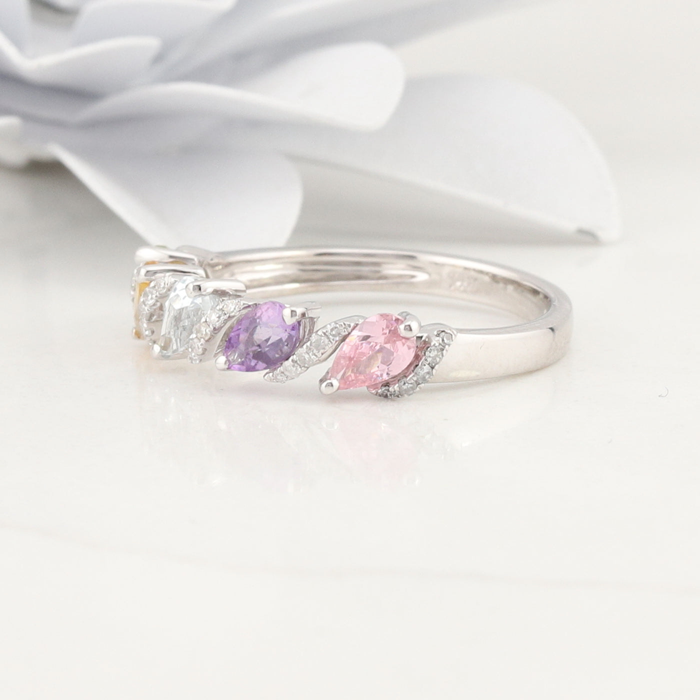 White Gold Multi Gemstone Ring