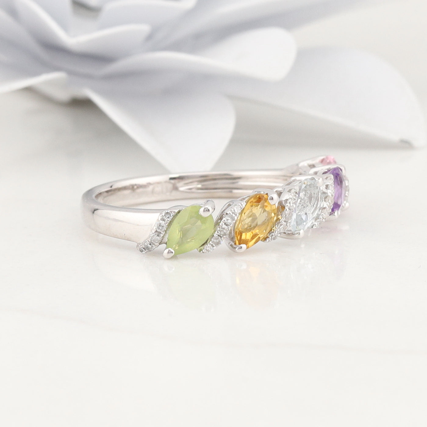 White Gold Multi Gemstone Ring