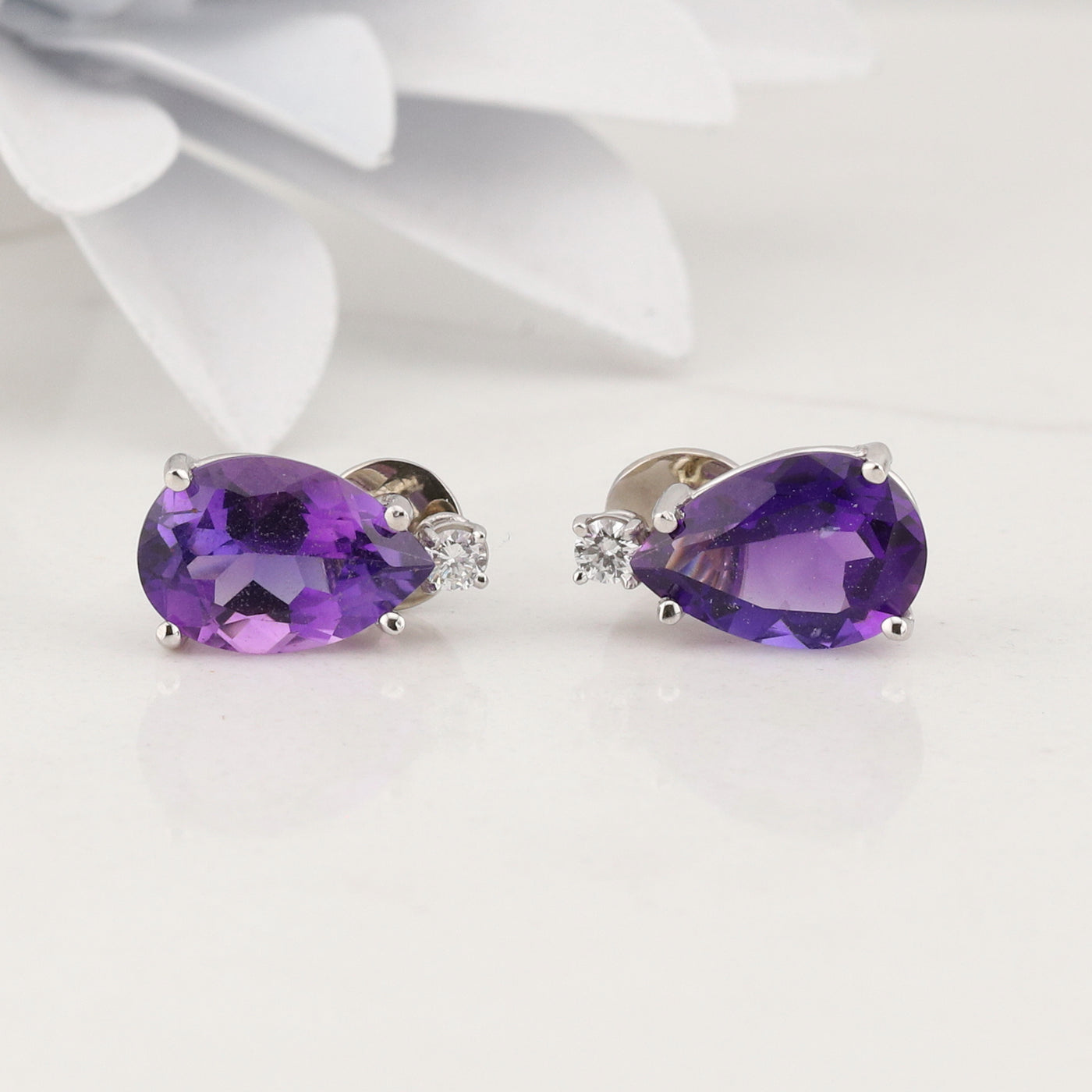 Amethyst Diamond Stud Earrings