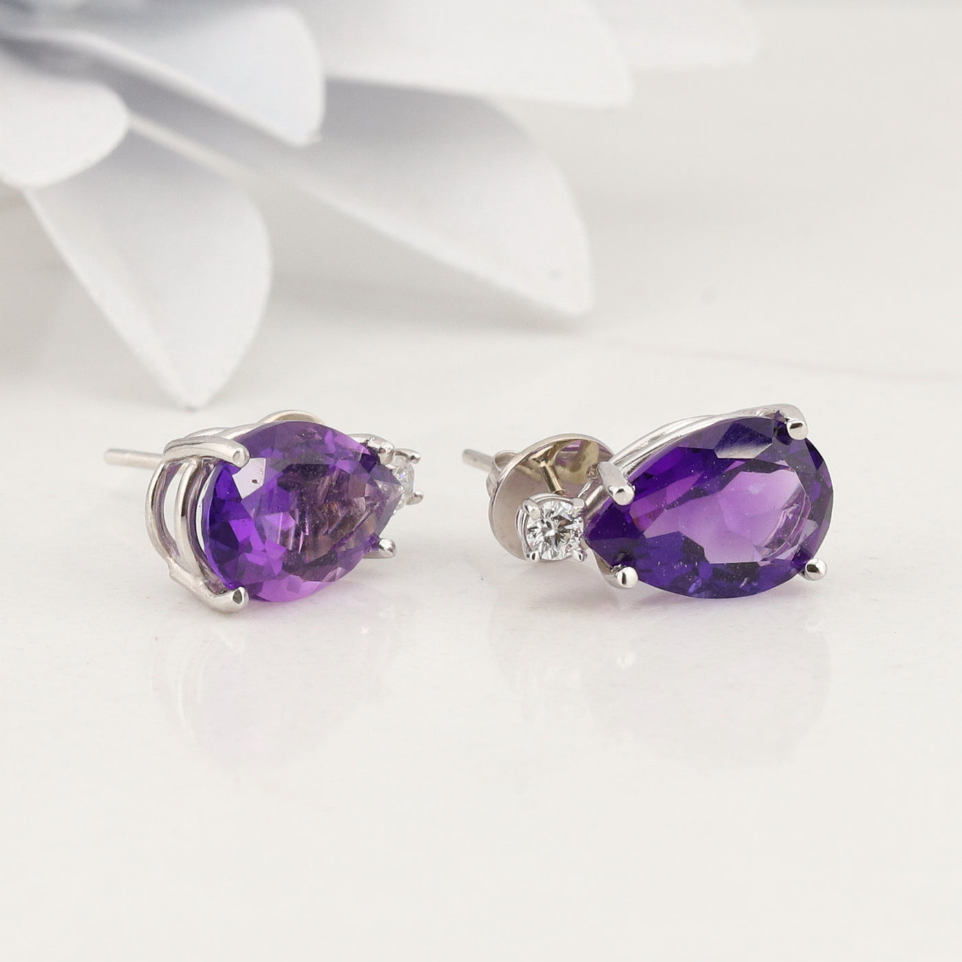 Amethyst Diamond Stud Earrings