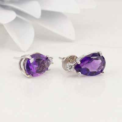 Amethyst Diamond Stud Earrings