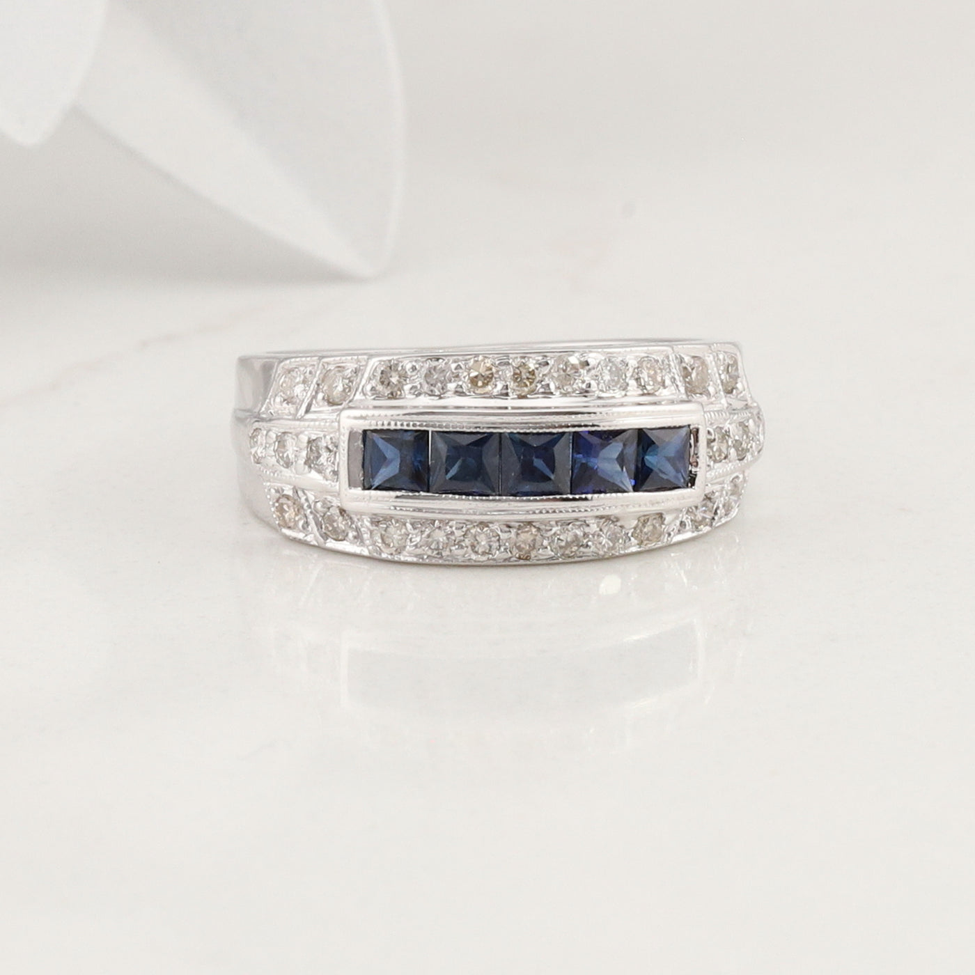 White Gold Sapphire and Diamond Ring