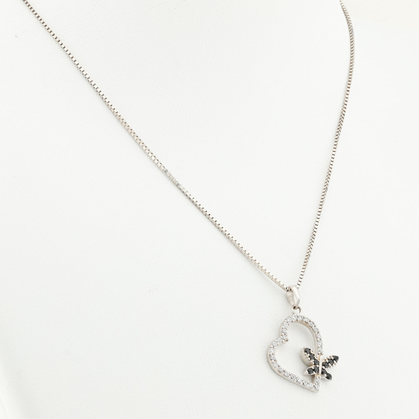 Black and White CZ Heart Pendant