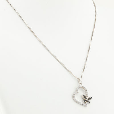 Black and White CZ Heart Pendant