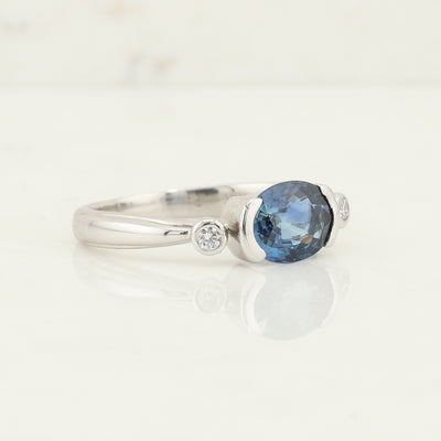 White Gold Diamond and Sapphire Ring