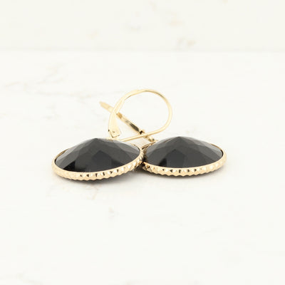 Yellow Gold Black Circle Drop Earrings