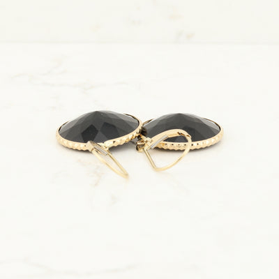 Yellow Gold Black Circle Drop Earrings