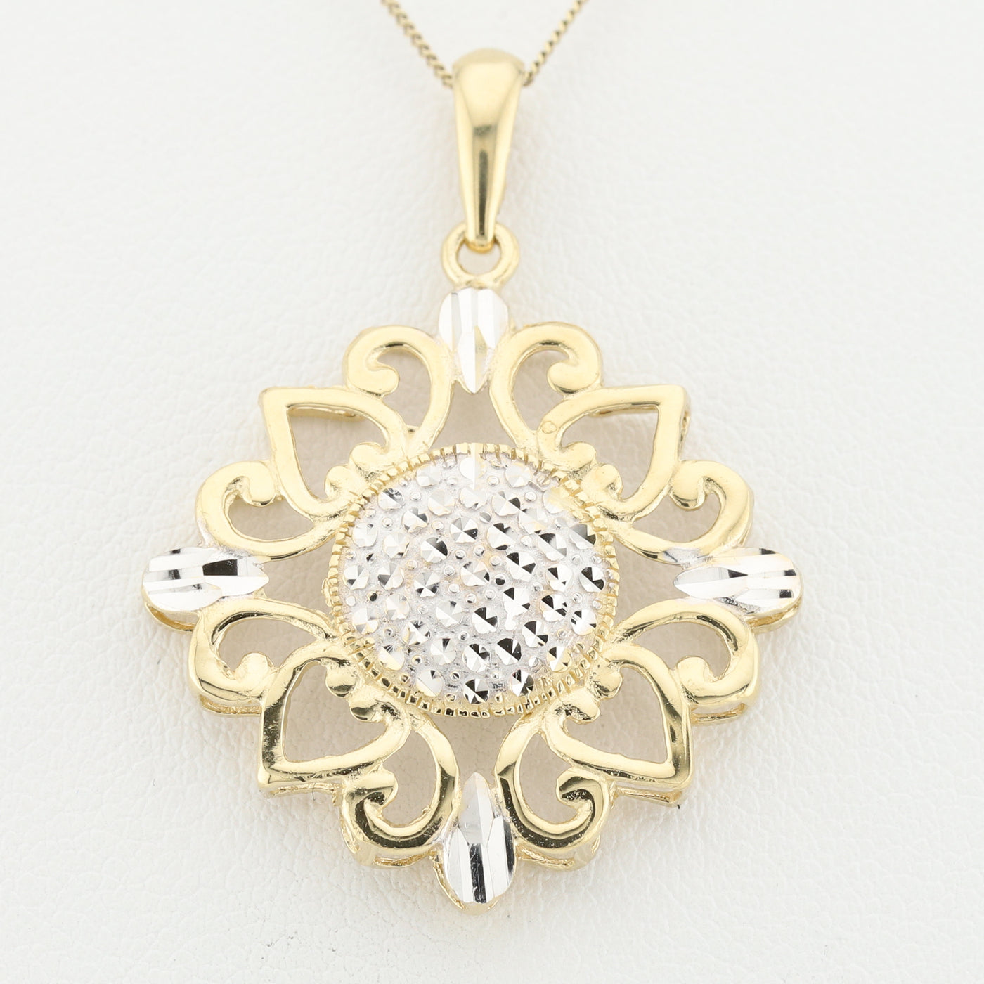 Yellow and White Gold Floral Pendant