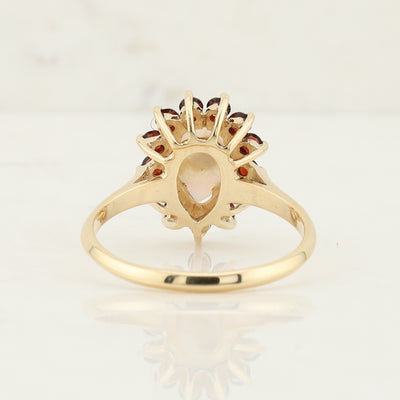 Yellow Gold Opal and Garnet Ring