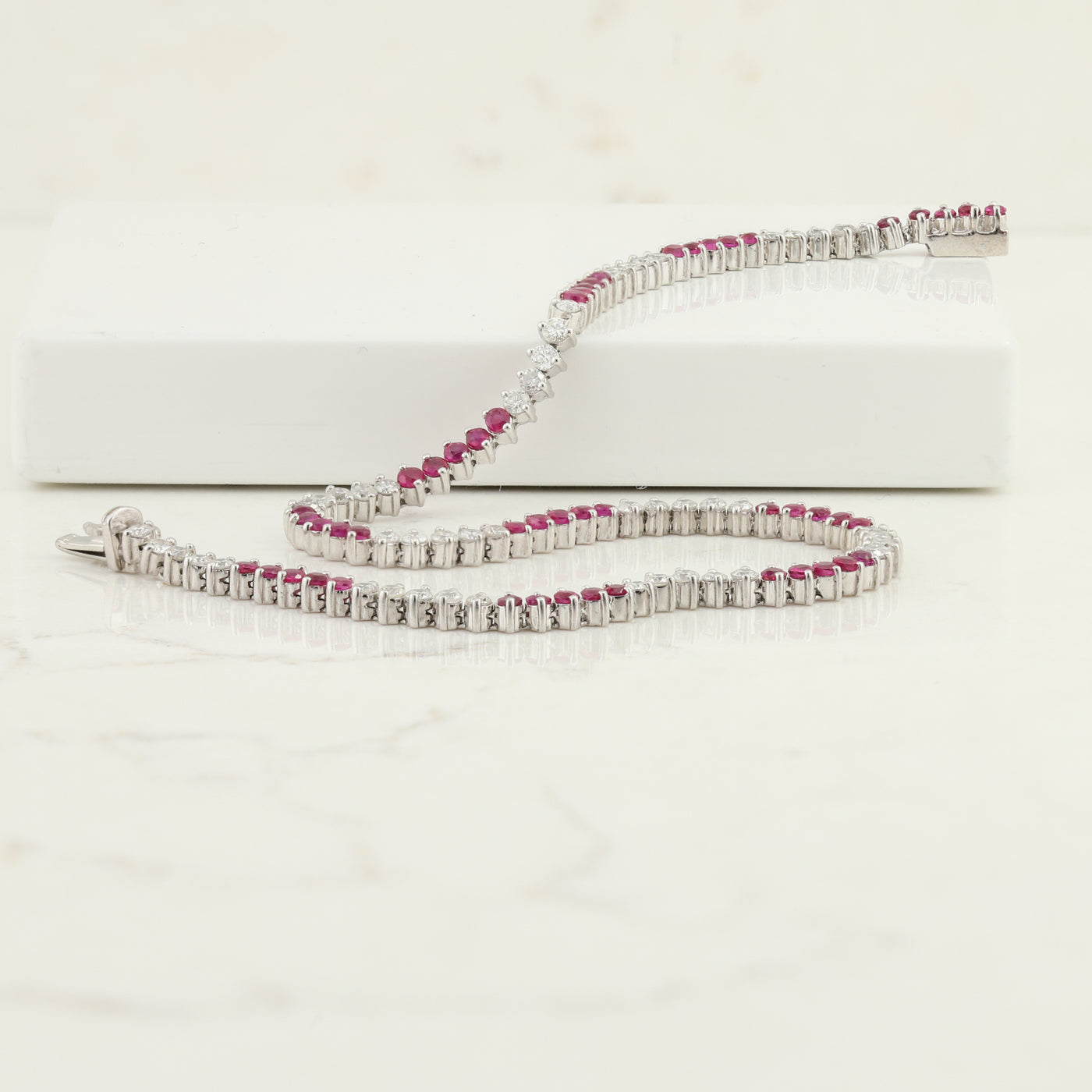 White Gold Ruby and Diamond Tennis Bracelet