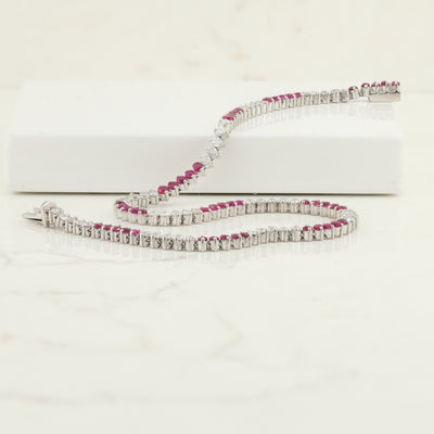 White Gold Ruby and Diamond Tennis Bracelet