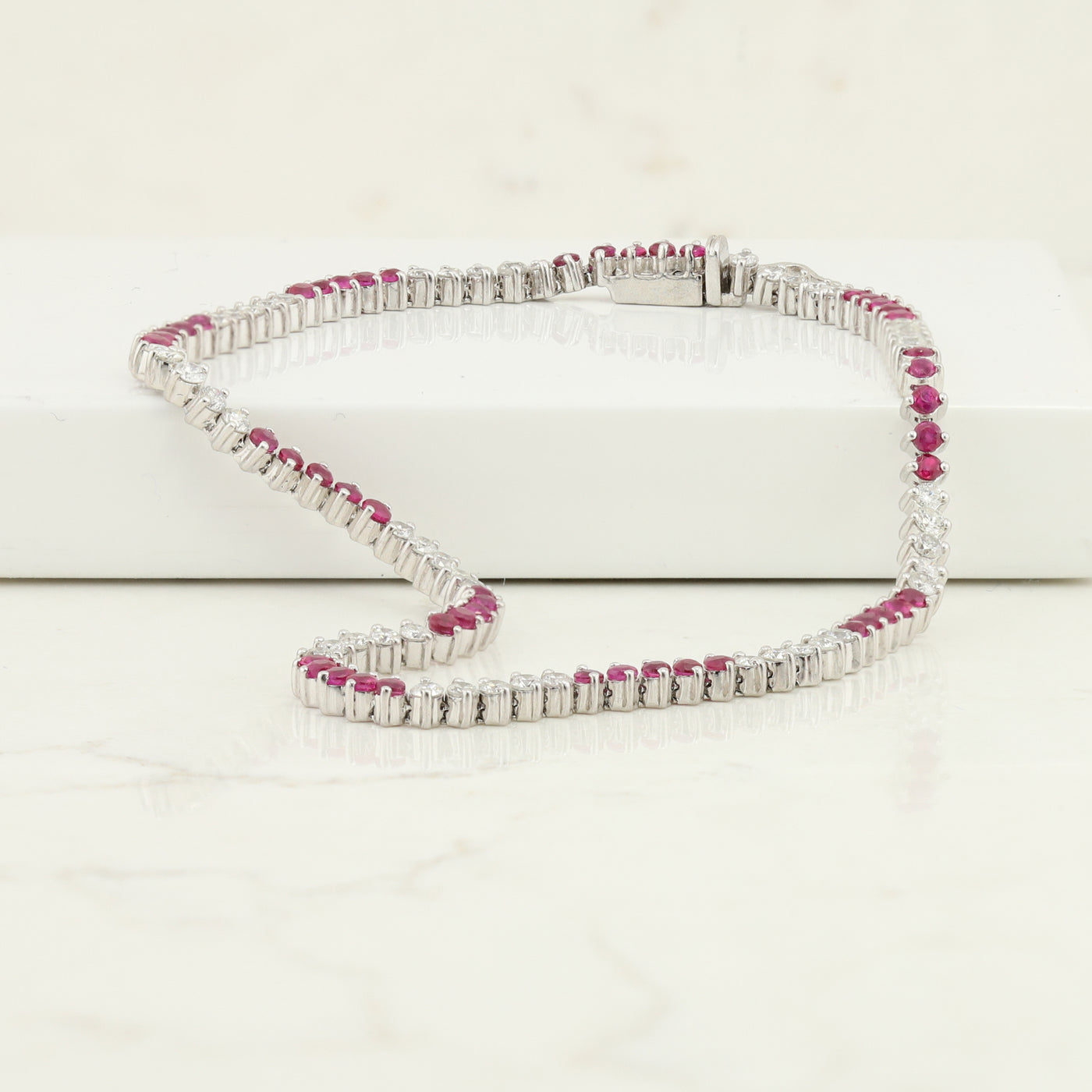 White Gold Ruby and Diamond Tennis Bracelet