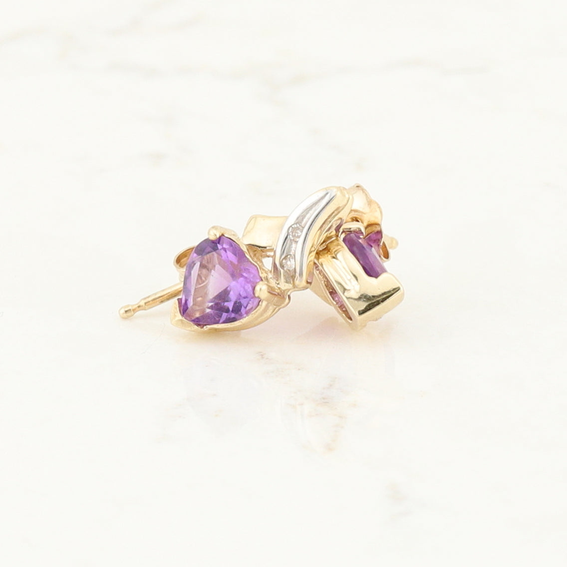 Two Toned Gold Amethyst Drop Earrings