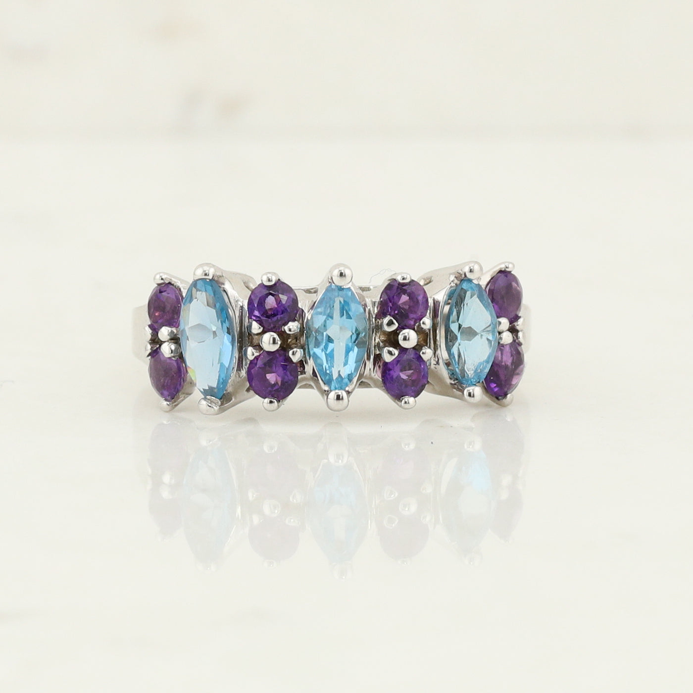 Blue Topaz and Amethyst Ring