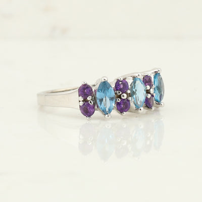Blue Topaz and Amethyst Ring