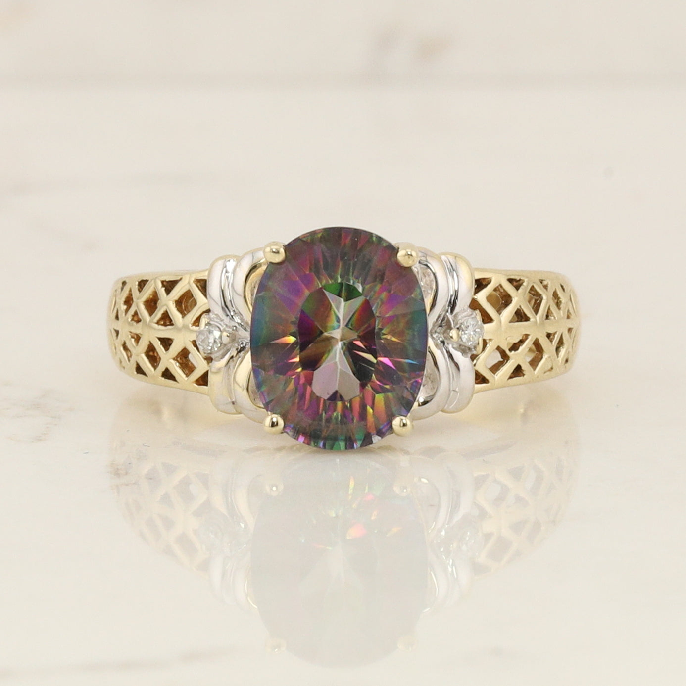 Yellow Gold Mystic Topaz Ring