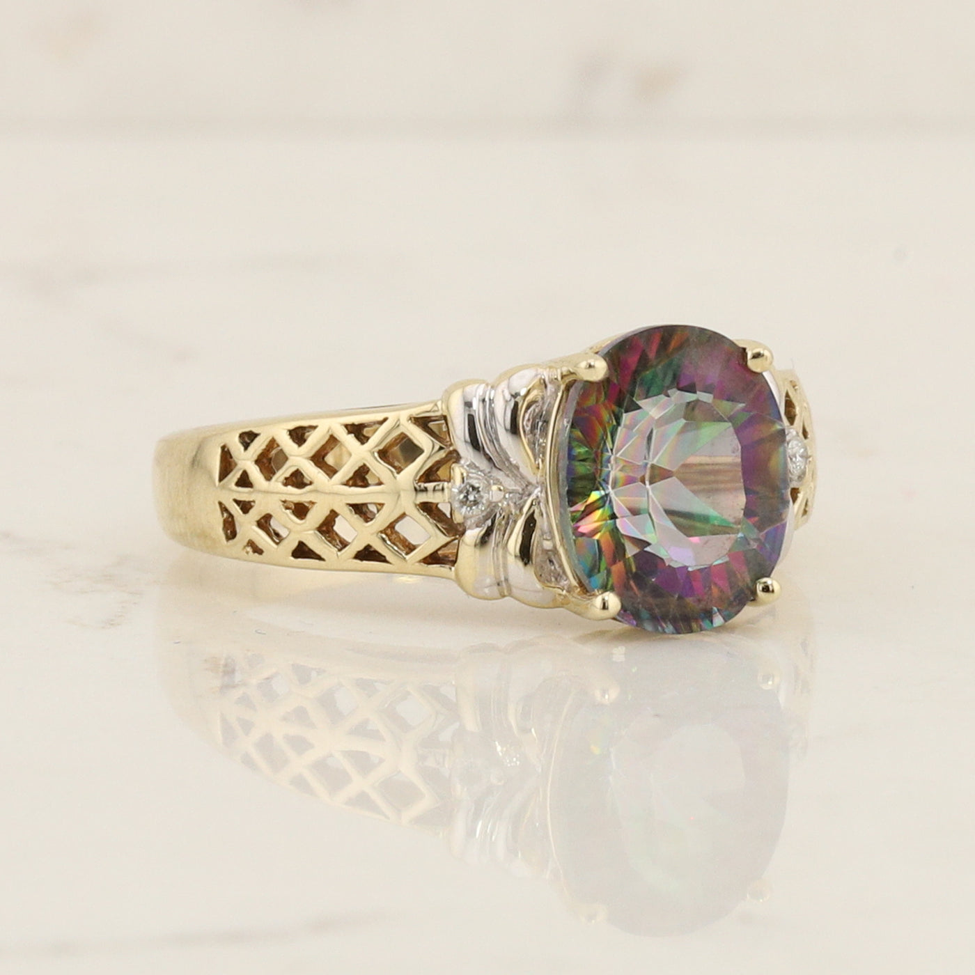 Yellow Gold Mystic Topaz Ring