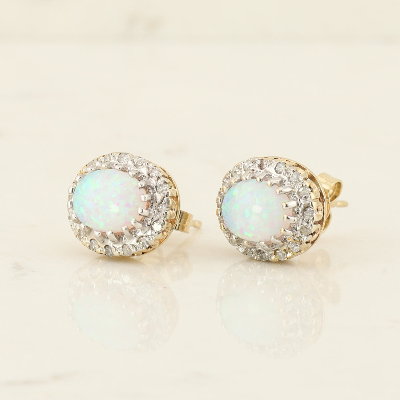 Opal Diamond Halo Earrings