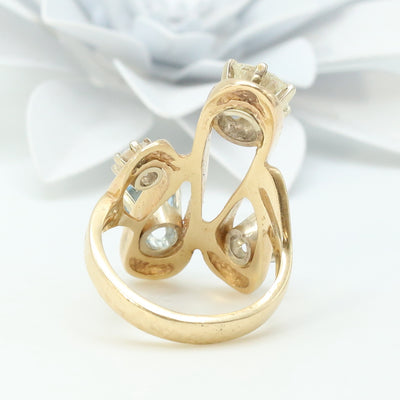 Yellow Gold Diamond and Light Blue Sapphire Ring