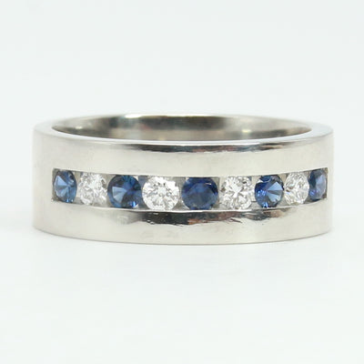 Gents Platinum Diamond & Sapphire Ring