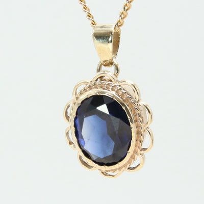Synthetic Blue Sapphire Pendant & Chain