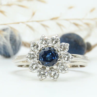 Sapphire & Diamond Halo Ring