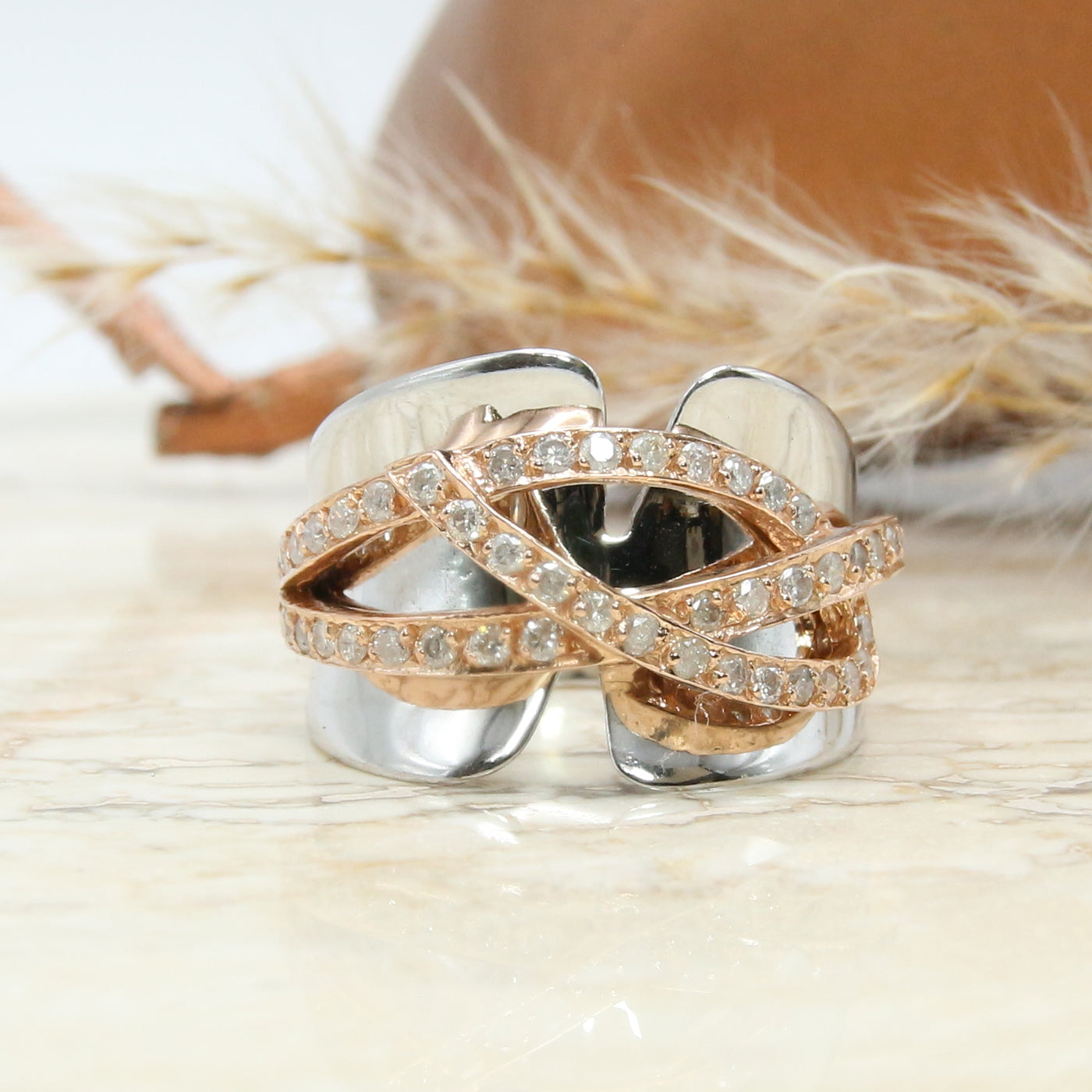 Rose & White Diamond Ring