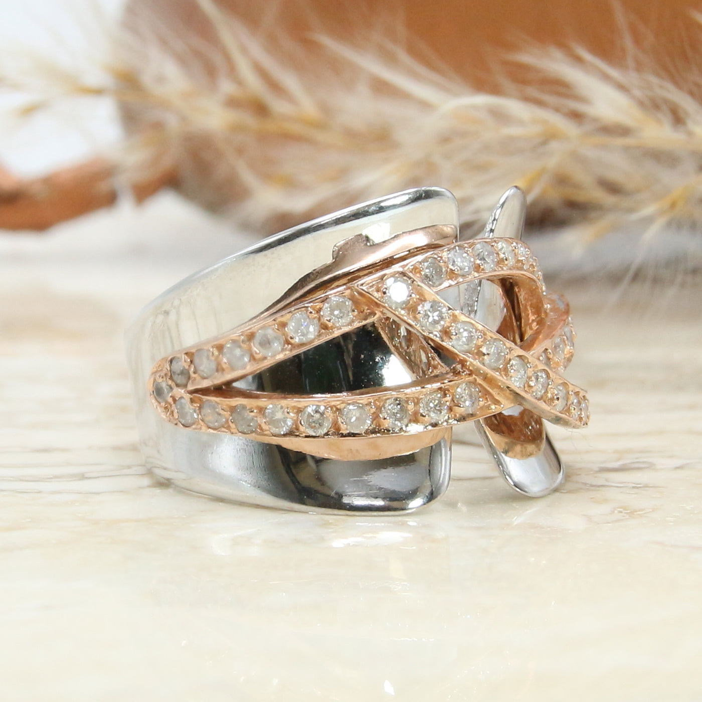 Rose & White Diamond Ring
