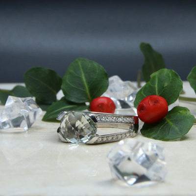 Green Quartz & Lab Diamond Ring