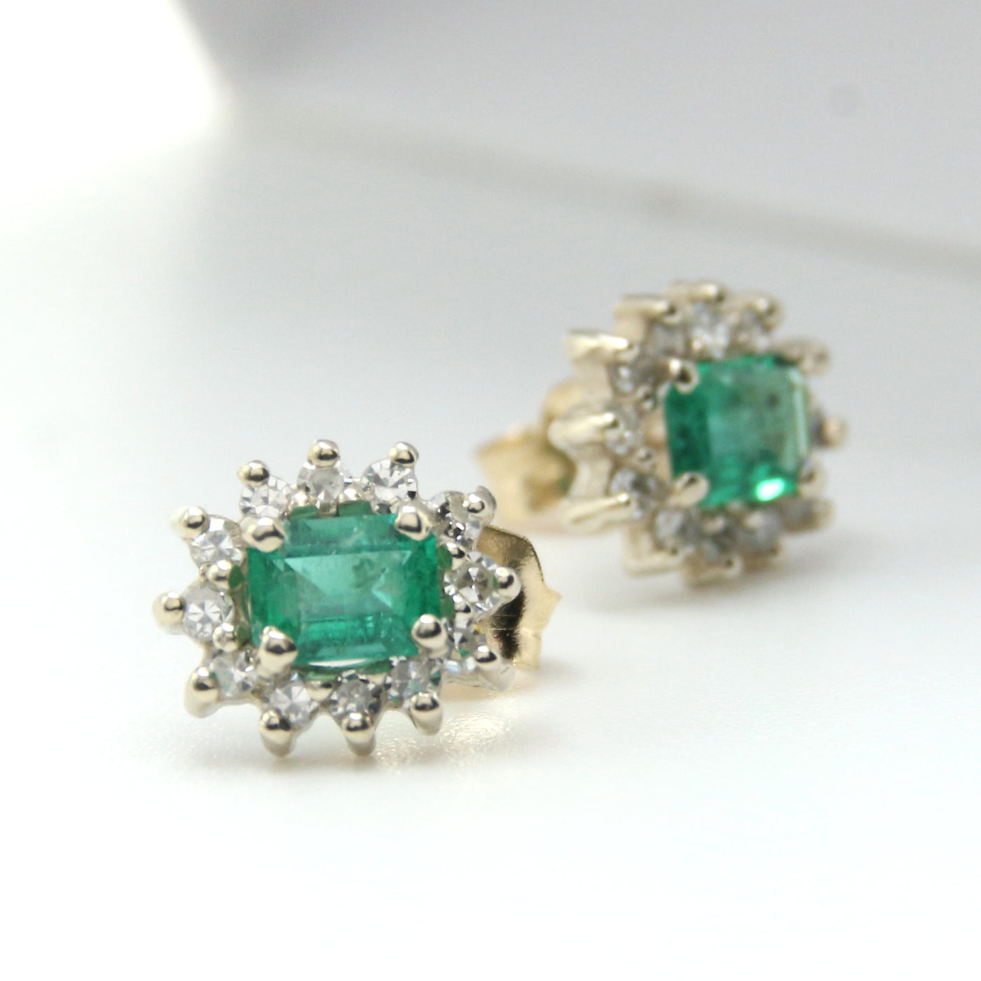 Emerald & Diamond Cluster Earrings